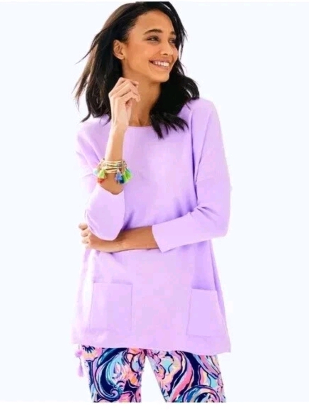 Lilly Pulitzer ELBA Lilac Scoop Neck Tunic Sweater